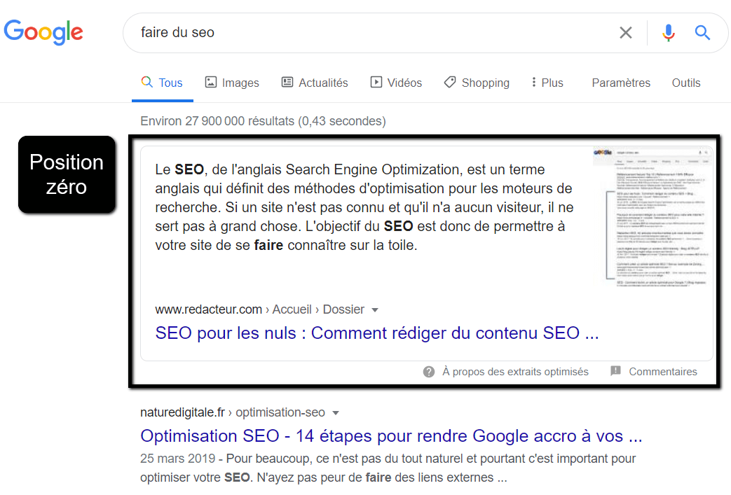 position zéro sur Google