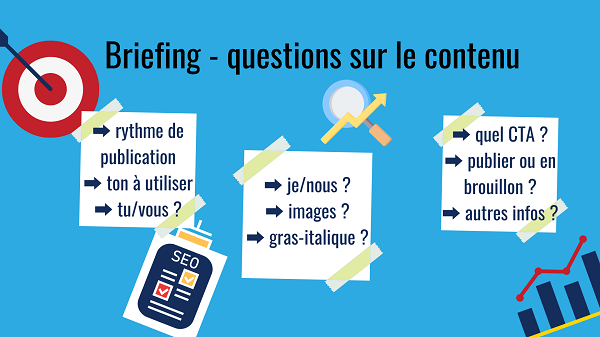 Les questions d'un briefing concernant le contenu du site