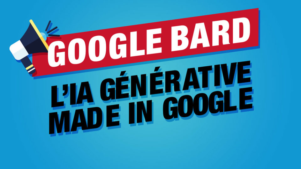 google bard l'ia générative comme titre sur fond rouge