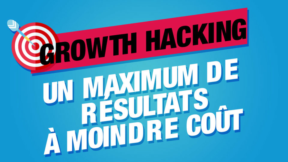 growth hacking écrit sur fond rouge à côté d'une image de cible qui atteint ses objectifs